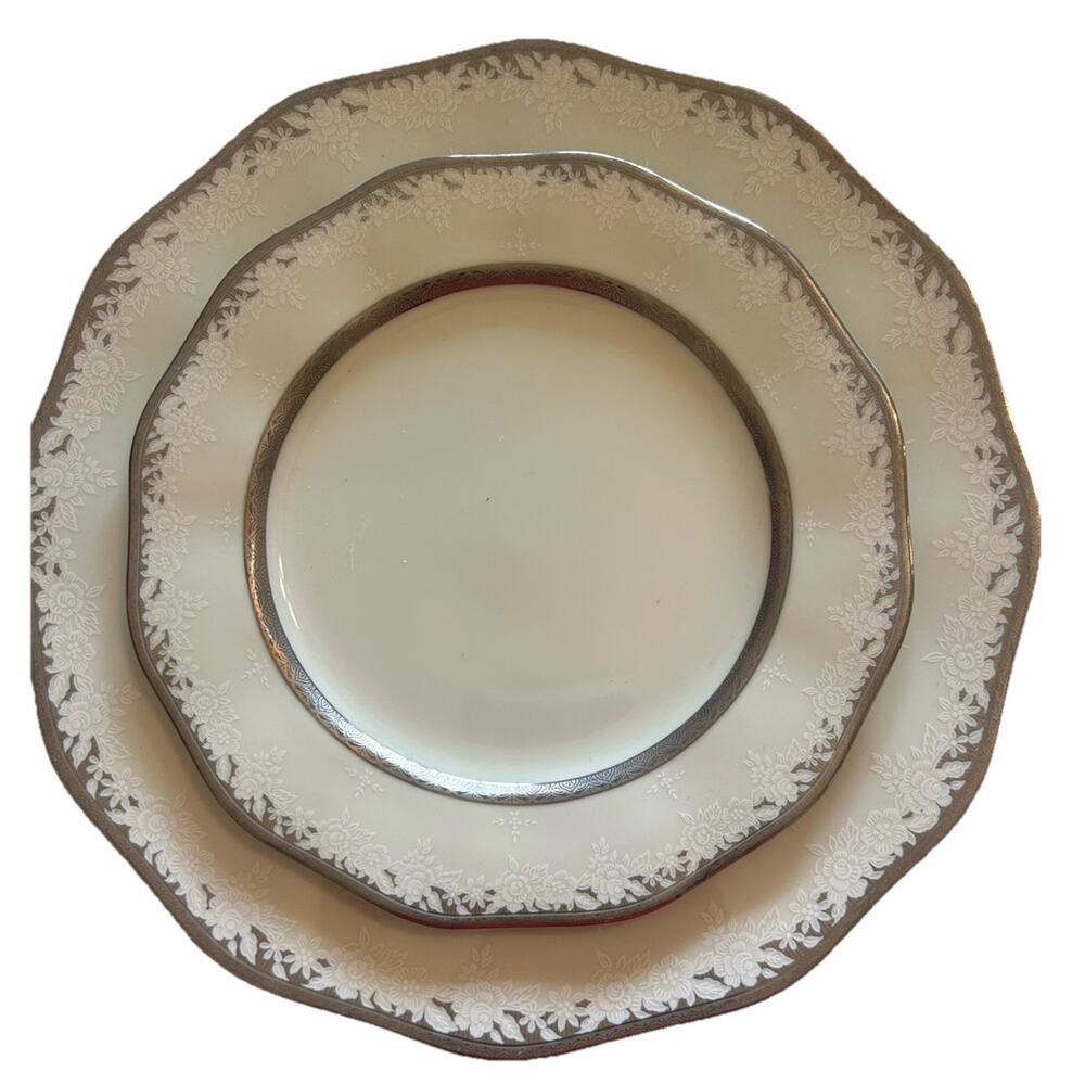 Vtg Mikasa Sterling Lace 3PPS Dinner Plate Salad Plate Soup Bowl Fine Bone China